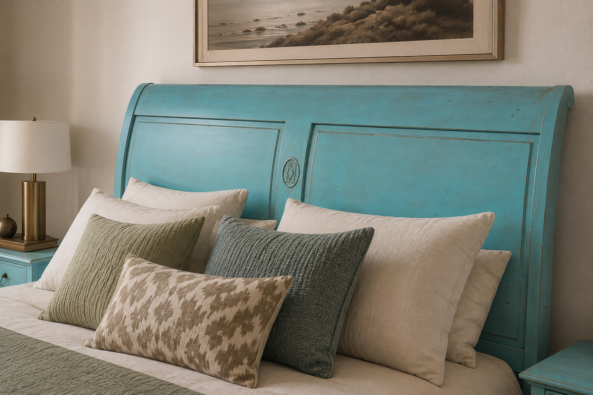 Directoire bed, turquoise