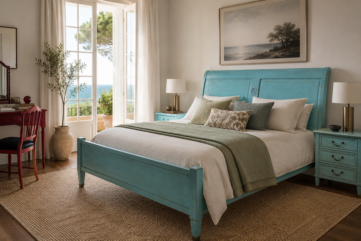 Directoire bed, turquoise