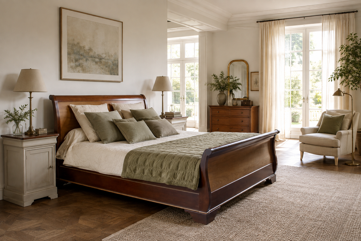 Bett Orleans mit hohem Fußteil – rotbraun mit Patina